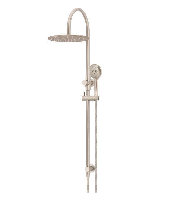 Meir Round Gooseneck Shower Set with 300mm rose, Three-Function Hand Shower Champagne