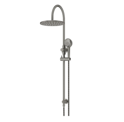 Meir Round Gooseneck Shower Set with 300mm rose, Three-Function Hand Shower Gun Metal