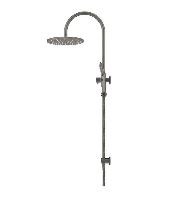 Meir Round Gooseneck Shower Set with 300mm rose, Three-Function Hand Shower Gun Metal
