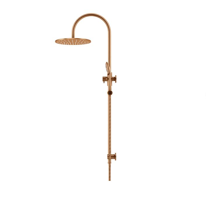 Meir 300mm Round Curved Combination Shower Rail, Three Function Hand Shower Lustre Bronze