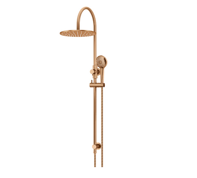 Meir 300mm Round Curved Combination Shower Rail, Three Function Hand Shower Lustre Bronze