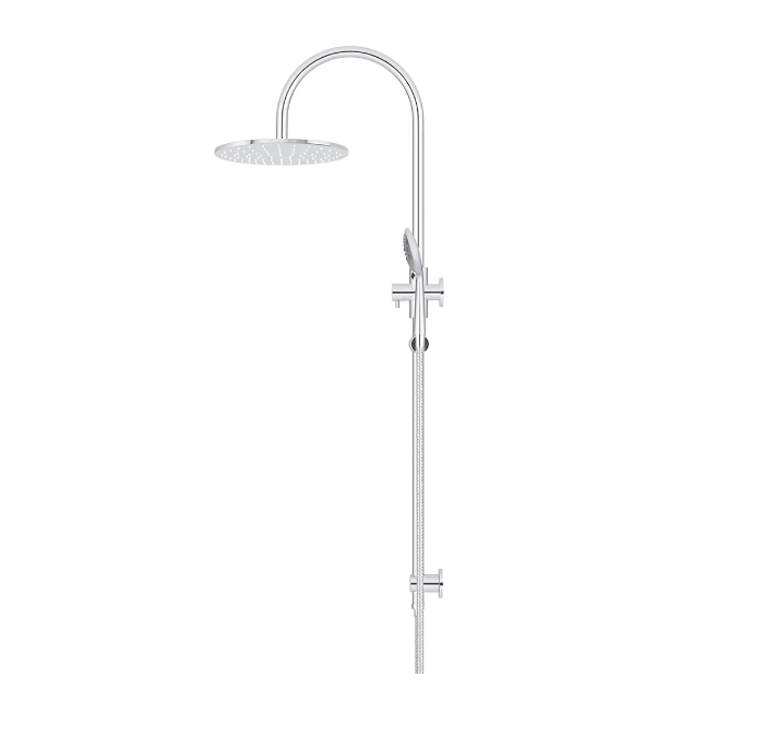 Meir Round Gooseneck Shower Set with 300mm rose, Three-Function Hand Shower Chrome