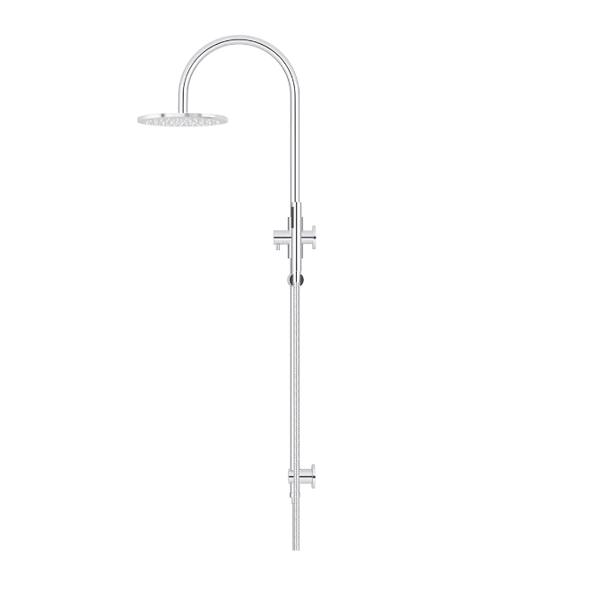 Meir Round Gooseneck Shower Set with 200mm rose, Single-Function Hand Shower Chrome