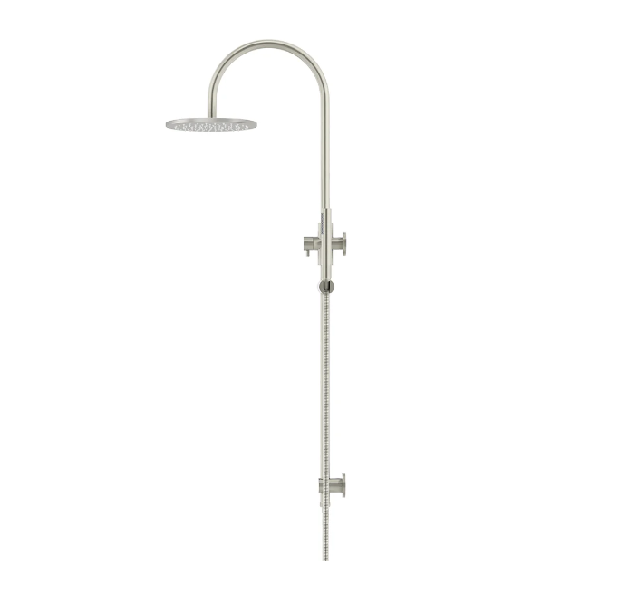 Meir Round Gooseneck Shower Set with 200mm rose, Single-Function Hand Shower Brushed Nickel