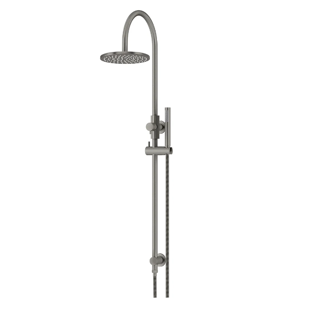 Meir Round Gooseneck Shower Set with 200mm rose, Single-Function Hand Shower Gun Metal