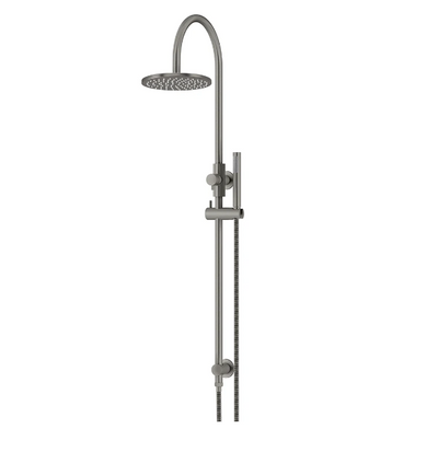 Meir Round Gooseneck Shower Set with 200mm rose, Single-Function Hand Shower Gun Metal