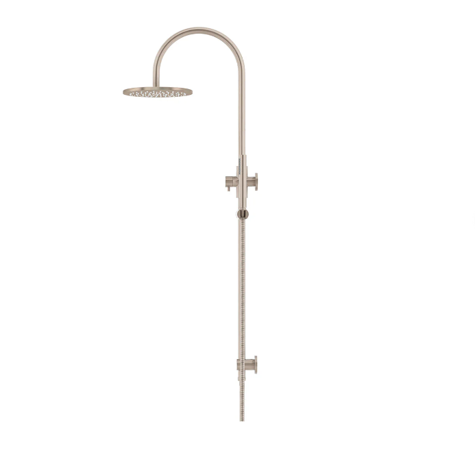 Meir Round Gooseneck Shower Set with 200mm rose, Single-Function Hand Shower Champagne