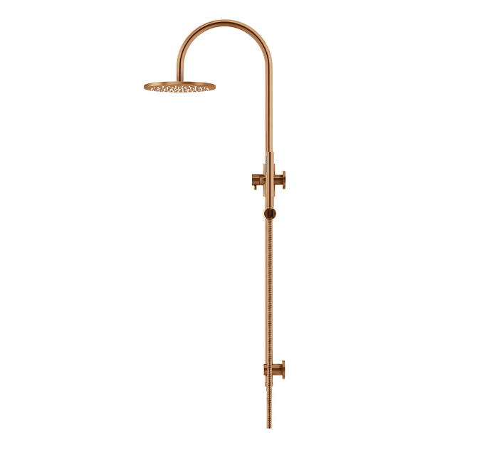 Meir Round Gooseneck Shower Set with 200mm Rose, Single Function Hand Shower Lustre Bronze