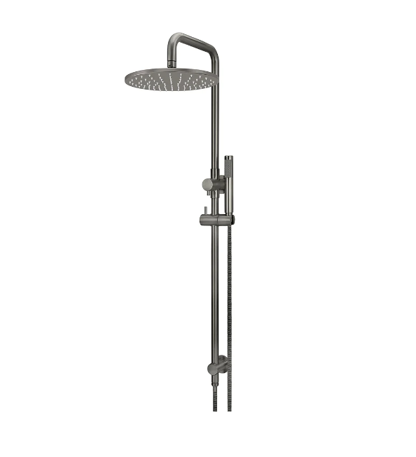 Meir Round Combination Shower Rail, 300mm Rose, Single Function Hand Shower Gun Metal
