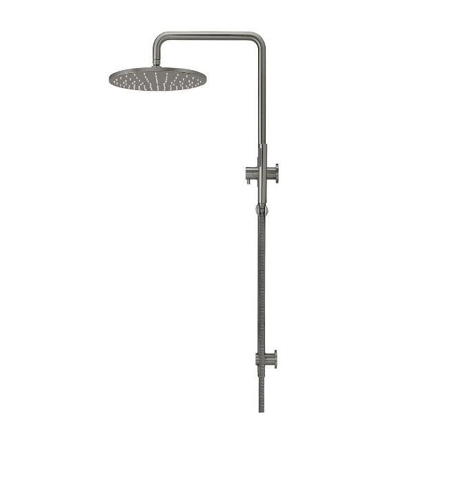 Meir Round Combination Shower Rail, 300mm Rose, Single Function Hand Shower Gun Metal