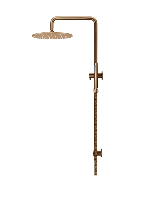 Meir Round Combination Shower Rail 300mm Rose, Single Function Hand Shower Lustre Bronze