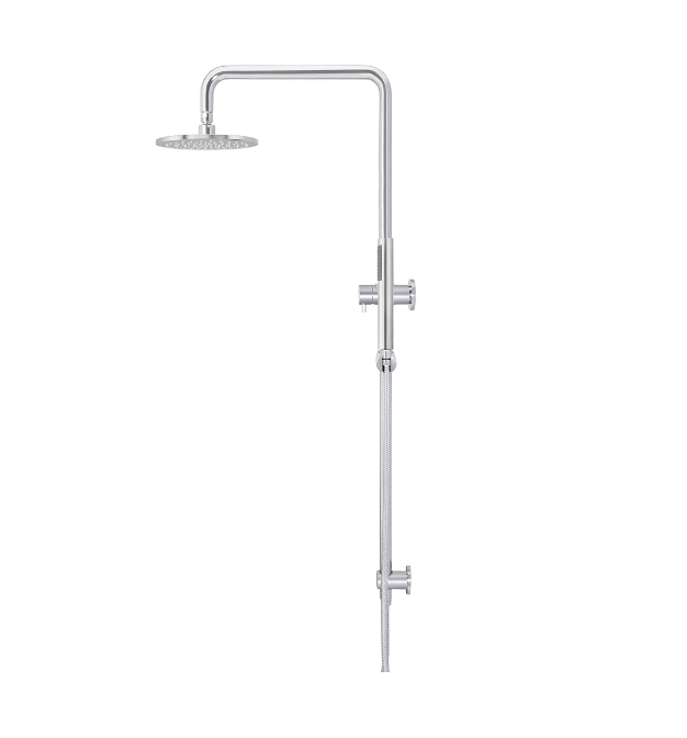Meir Round Combination Shower Rail, 200mm Rose, Single Function Hand Shower Chrome