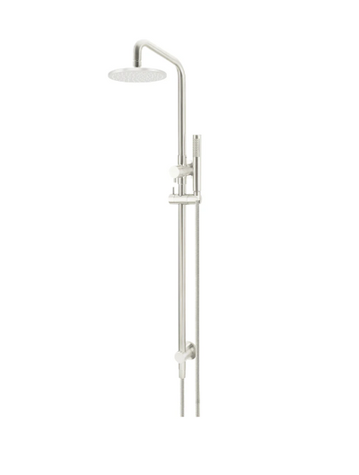 Meir Round Combination Shower Rail, 200mm Rose, Single Function Hand Shower Brushed Nickel