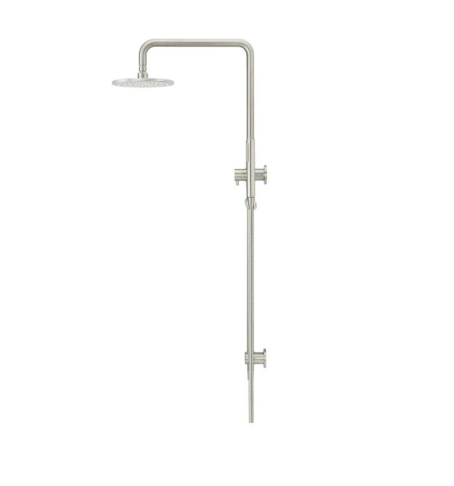 Meir Round Combination Shower Rail, 200mm Rose, Single Function Hand Shower Brushed Nickel