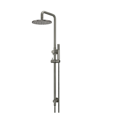Meir Round Combination Shower Rail, 200mm Rose, Single Function Hand Shower Gun Metal