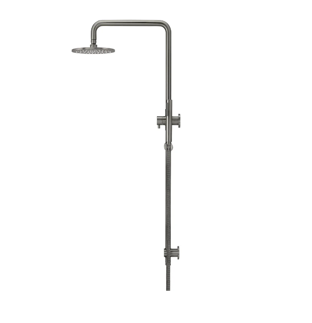 Meir Round Combination Shower Rail, 200mm Rose, Single Function Hand Shower Gun Metal