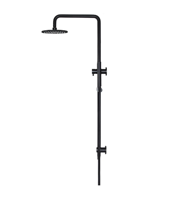 Meir Round Combination Shower Rail, 200mm Rose, Single Function Hand Shower Matte Black