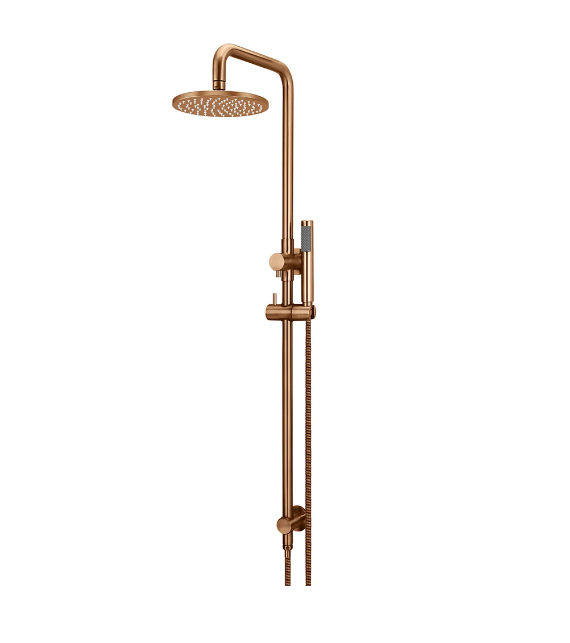 Meir Round Combination Shower Rail 200mm Rose, Single Function Hand Shower Lustre Bronze
