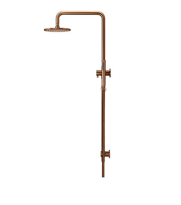 Meir Round Combination Shower Rail 200mm Rose, Single Function Hand Shower Lustre Bronze