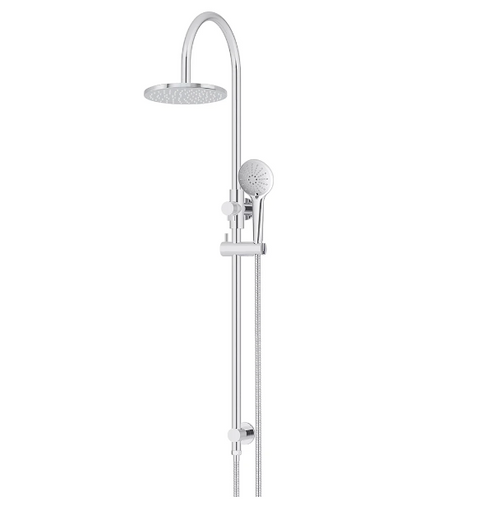 Meir Round Gooseneck Shower Set with 200mm rose, Three-Function Hand Shower Chrome