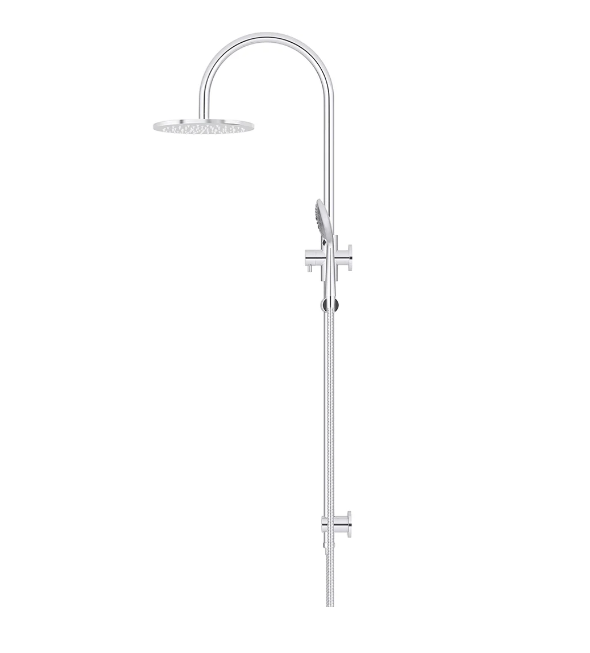 Meir Round Gooseneck Shower Set with 200mm rose, Three-Function Hand Shower Chrome