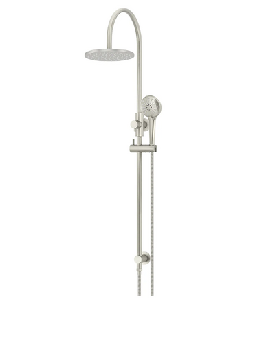 Meir Round Gooseneck Shower Set with 200mm rose, Three-Function Hand Shower Brushed Nickel
