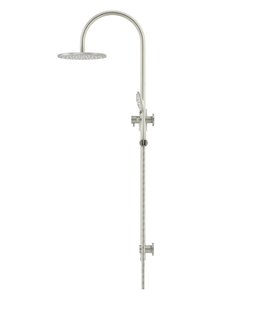 Meir Round Gooseneck Shower Set with 200mm rose, Three-Function Hand Shower Brushed Nickel
