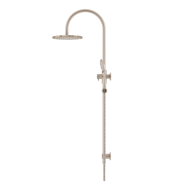 Meir Round Gooseneck Shower Set with 200mm rose, Three-Function Hand Shower Champagne
