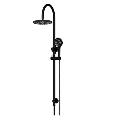 Meir Round Gooseneck Shower Set with 200mm rose, Three-Function Hand Shower Matte Black
