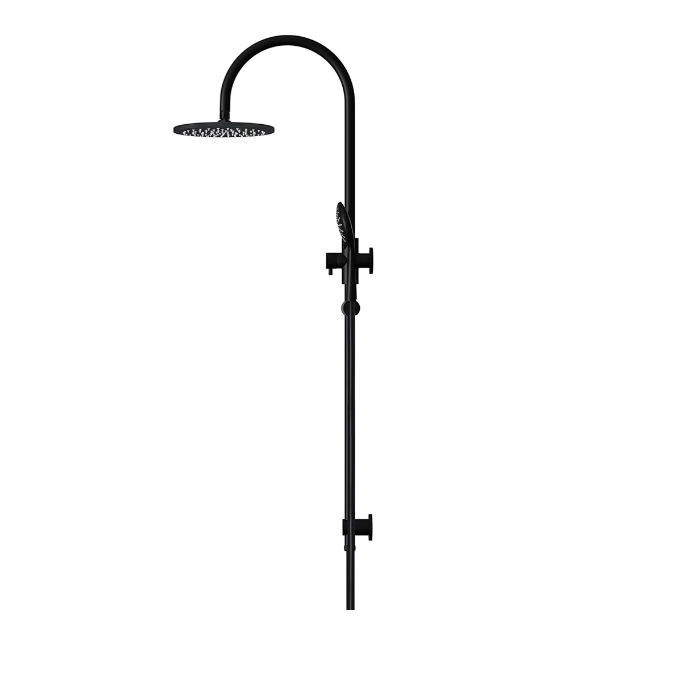 Meir Round Gooseneck Shower Set with 200mm rose, Three-Function Hand Shower Matte Black