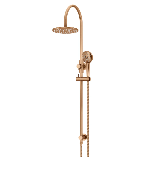 Meir Round Gooseneck Shower Set with 200mm Rose, Three Function Hand Shower Lustre Bronze