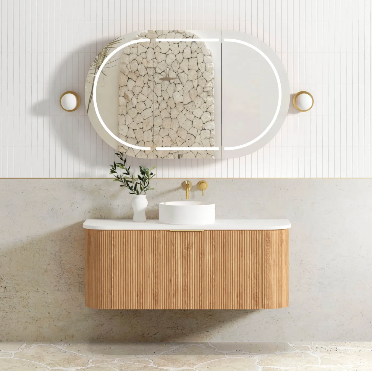 Otti Bondi Woodland Oak Fluted Wall Hung Vanity