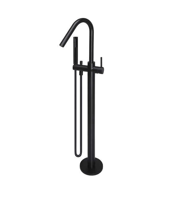 Meir Round Paddle Freestanding Bath Spout and Hand Shower Matte Black