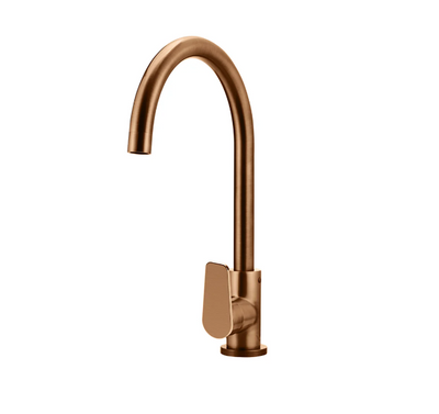 Meir Round Gooseneck Kitchen Mixer Tap with Paddle Handle - Lustre Bronze