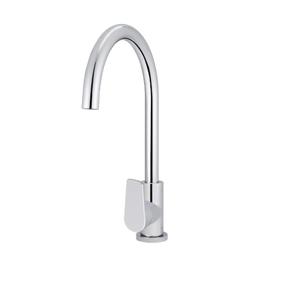 Meir Round Gooseneck Kitchen Mixer Tap with Paddle Handle - Chrome