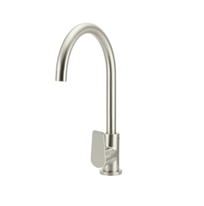 Meir Round Gooseneck Kitchen Mixer Tap with Paddle Handle - Brushed Nickel