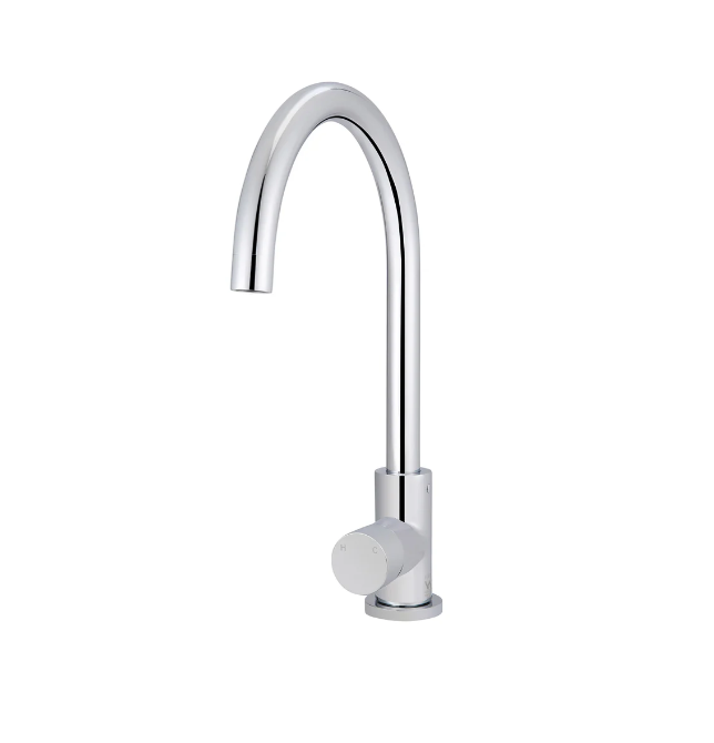 Meir Round Gooseneck Kitchen Mixer Tap with Pinless Handle - Chrome