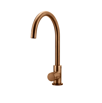 Meir Round Gooseneck Kitchen Mixer Tap with Pinless Handle - Lustre Bronze