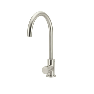 Meir Round Gooseneck Kitchen Mixer Tap with Pinless Handle - Brushed Nickel