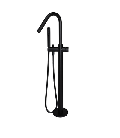 Meir Round Pinless Freestanding Bath Spout and Hand Shower Matte Black