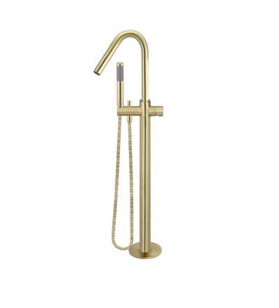 Meir Round Pinless Freestanding Bath Spout and Hand Shower Tiger Bronze