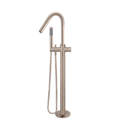 Meir Round Pinless Freestanding Bath Spout and Hand Shower Champagne