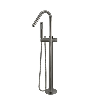Meir Round Pinless Freestanding Bath Spout and Hand Shower Gunmetal
