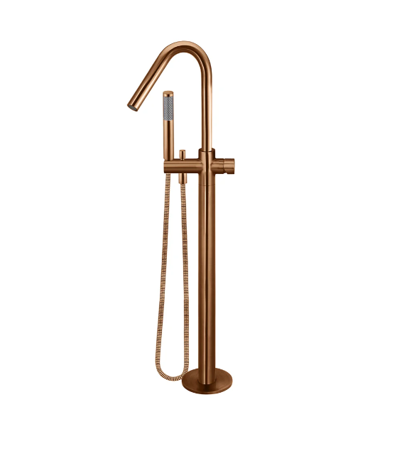 Meir Round Pinless Freestanding Bath Spout and Hand Shower Lustre Bronze