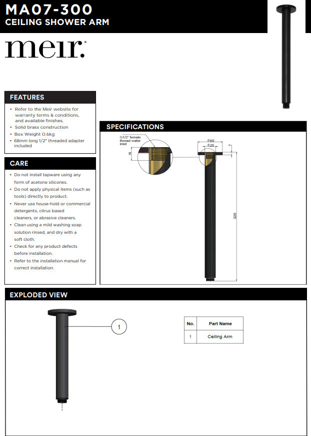 Meir Round Ceiling Shower Arm 300mm Lustre Bronze