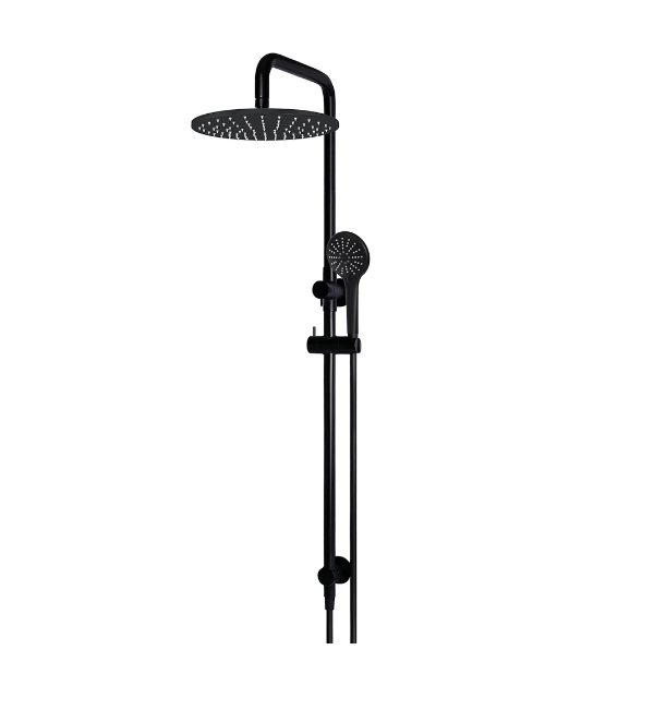 Meir Round Combination Shower Rail, 300mm Rose, Single Function Hand Shower - Matte Black