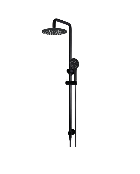 Meir Round Combination Shower Rail, 200mm Rose, Single Function Hand Shower - Matte Black