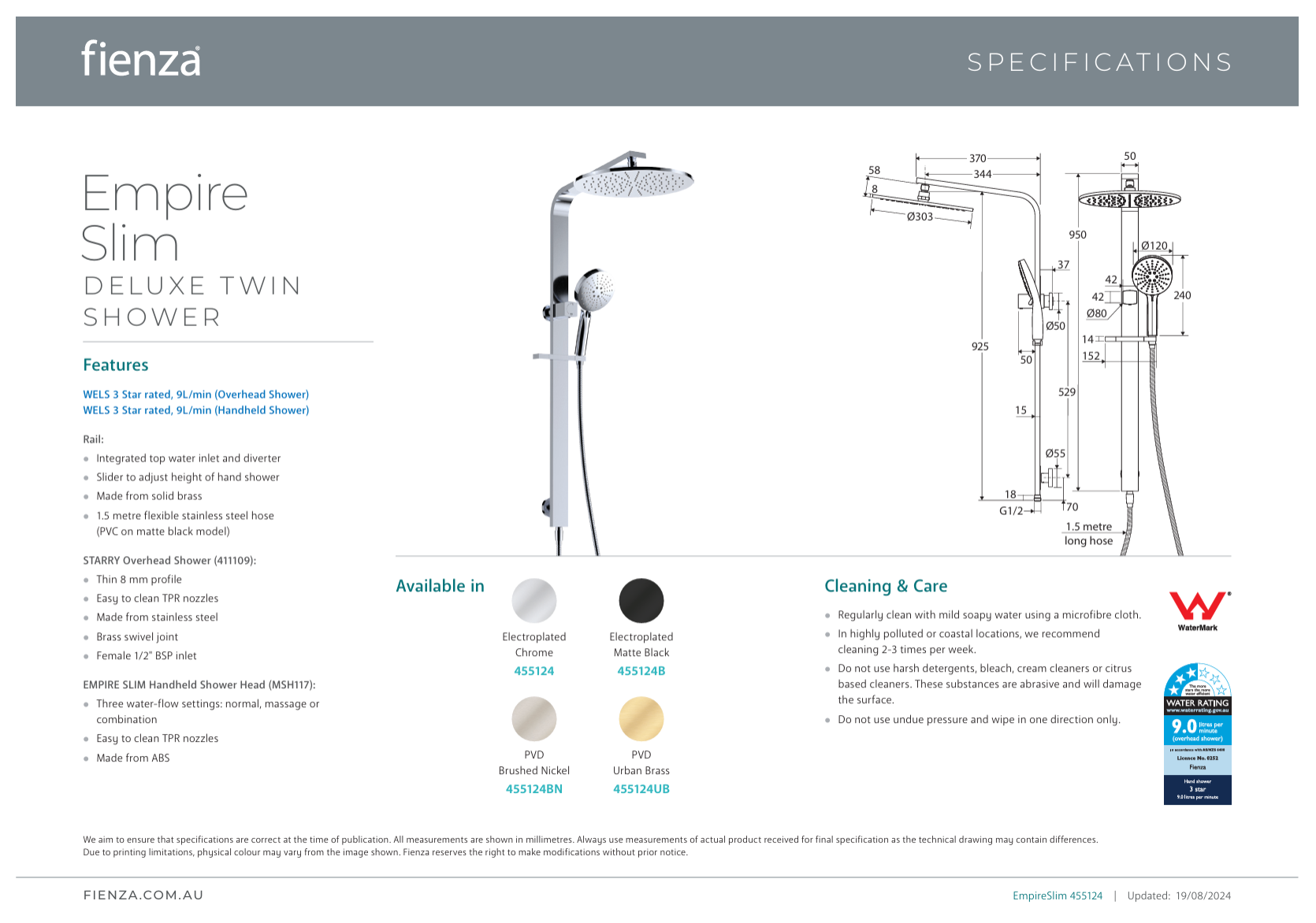 Fienza Empire Slim Deluxe Twin Shower Chrome