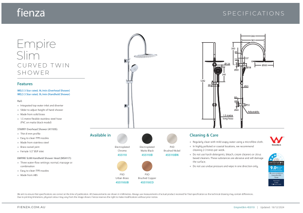 Fienza Empire Slim Curved Twin Shower Chrome