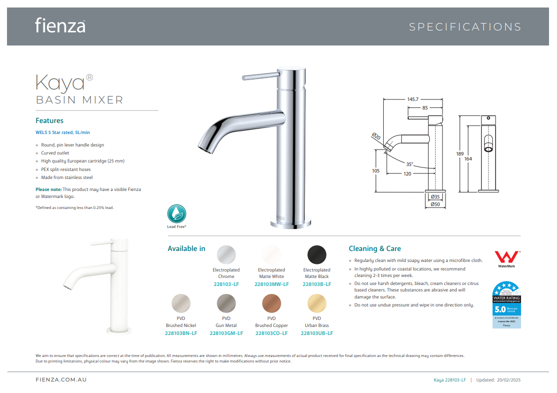 Kaya Basin Mixer Matte White